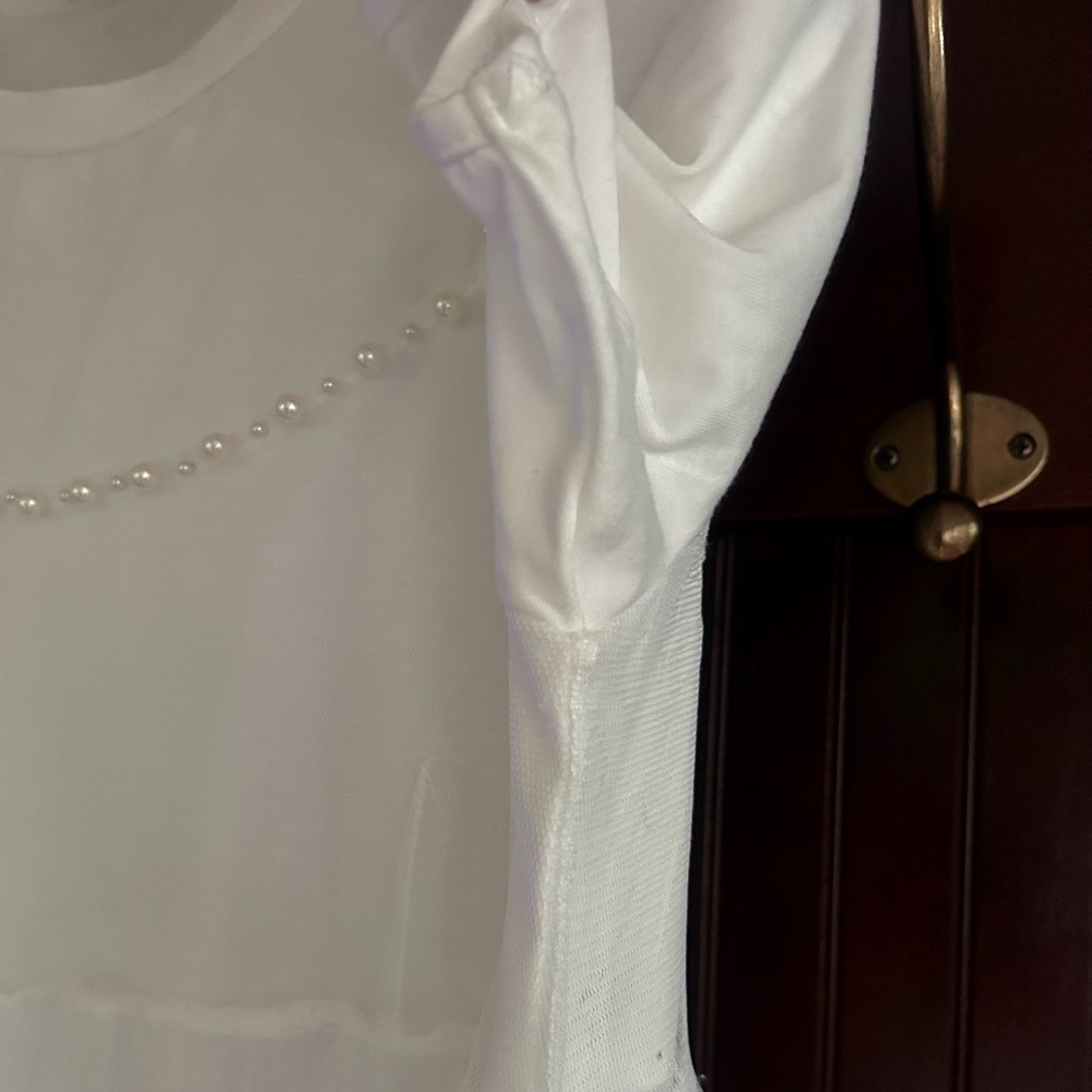 ON 12TH Empire Waist Pearl Beaded Sheer Mesh Overlay Peplum Tee Top T-Shirt Sz M - Picture 7 of 10